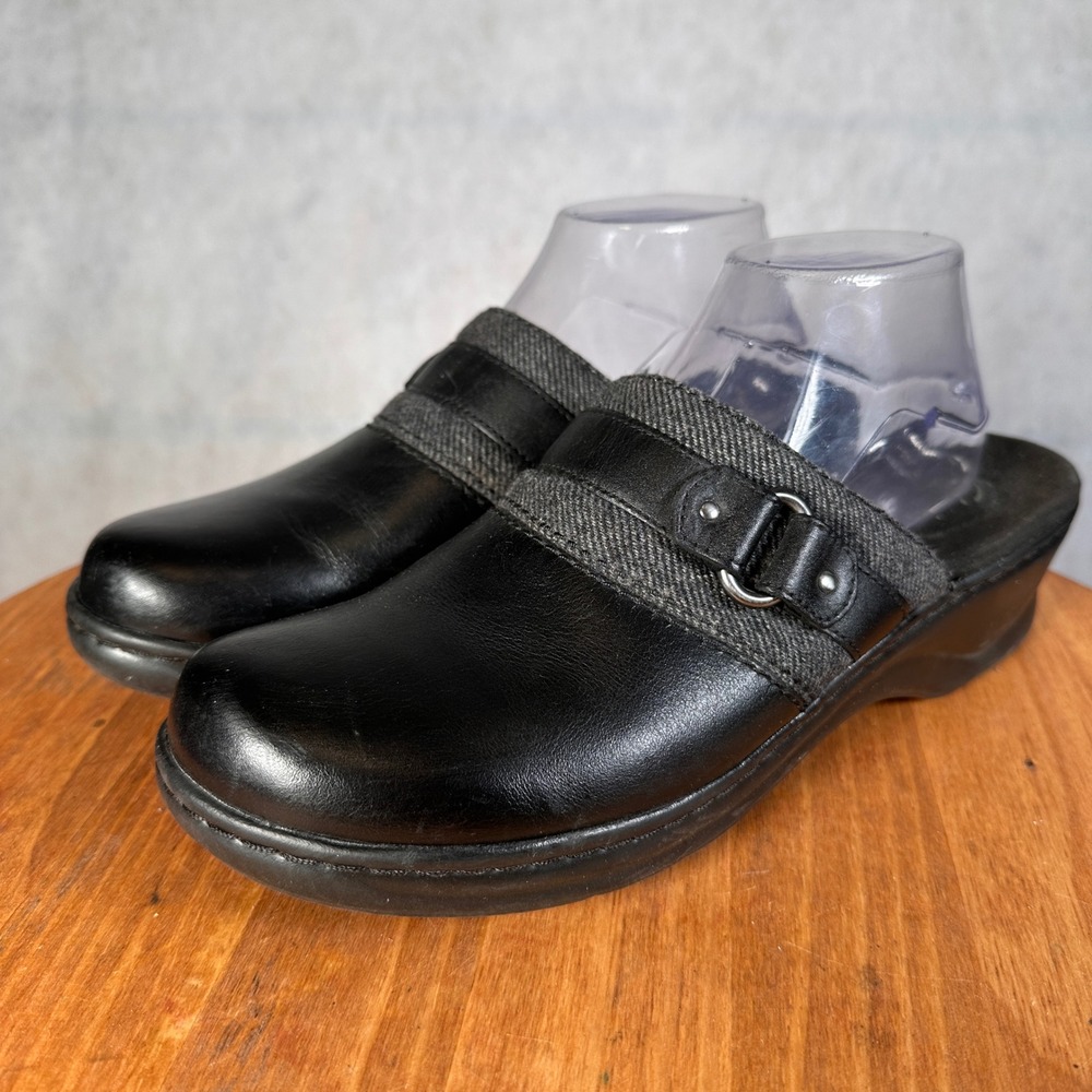 Clarks Bendables Mules Women 11M Black Good Leather Buckle Clogs 67362